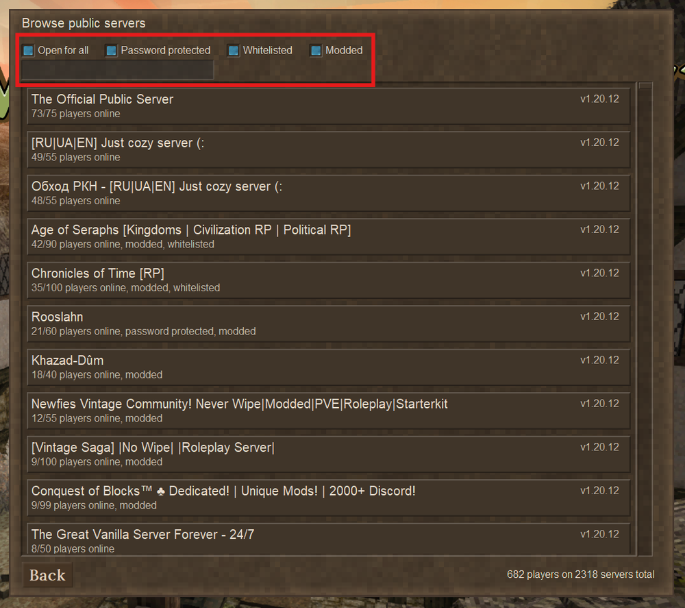 server listing