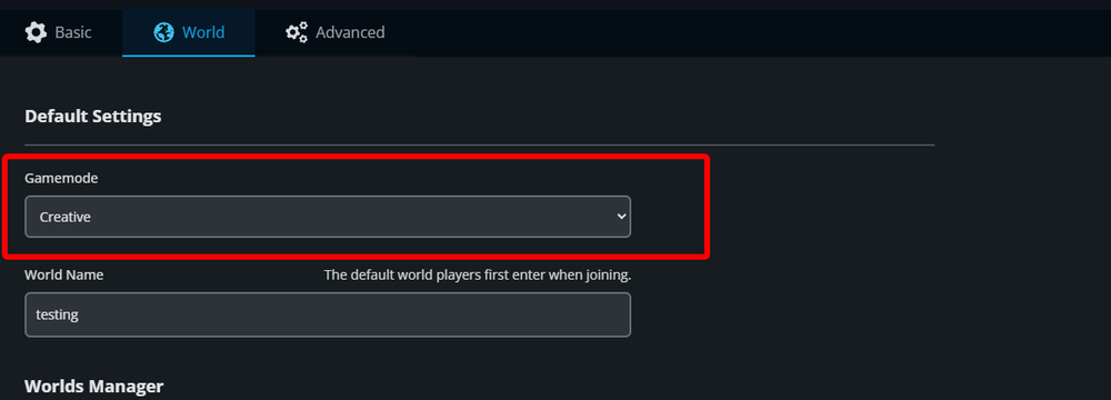 The World settings page of a Nodecraft hosted Hytale server with the Gamemode setting highlighted.