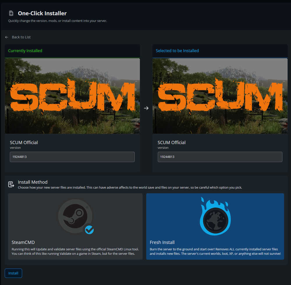 Scum Fresh Install Selected