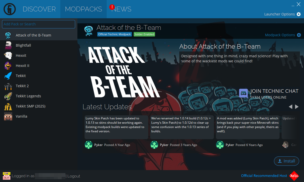 Screenshot of a game launcher featuring the modpack 