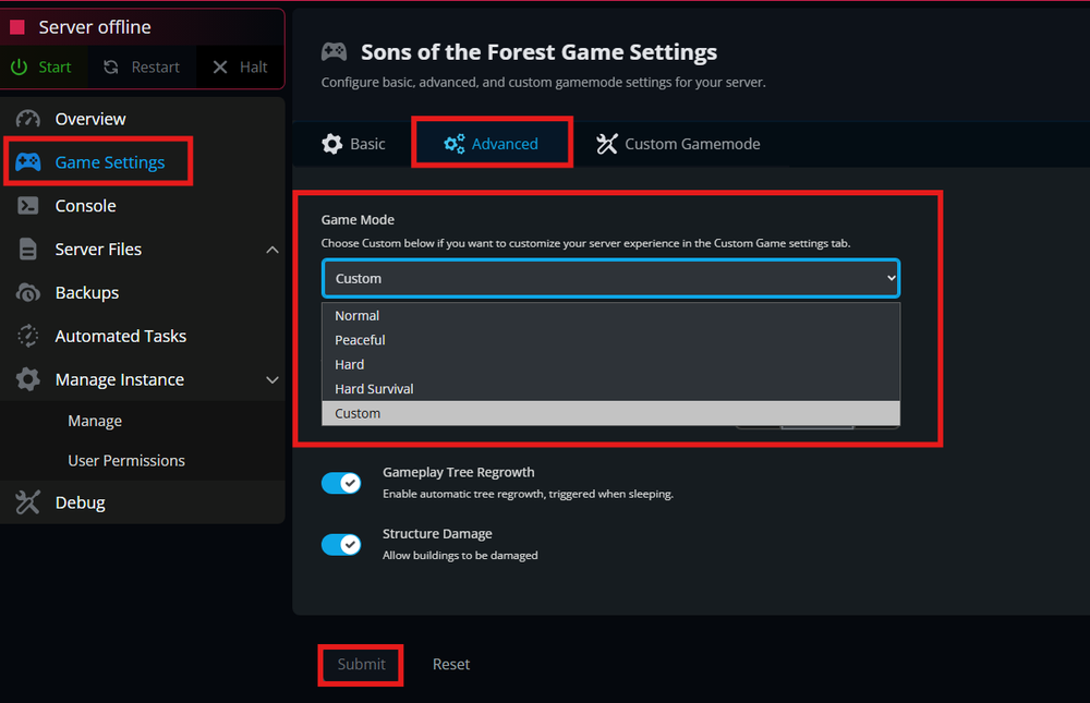 gamemode change for sotf