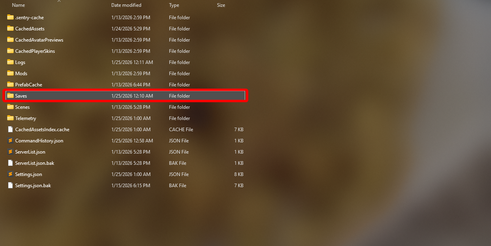 Windows explorer showing the Saves folder on a Windows PC.