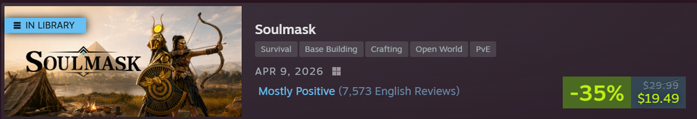 Steam Store page banner for Soulmask showing key game art with an 