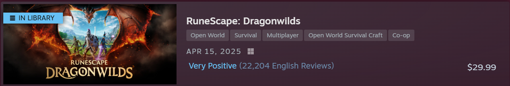 Steam Store page banner for RuneScape: Dragonwilds showing key game art with an 