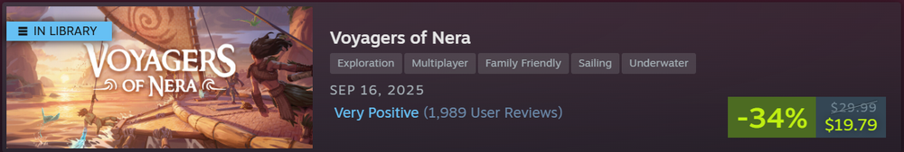 Steam Store page banner for Voyagers of Nera showing key game art with an 