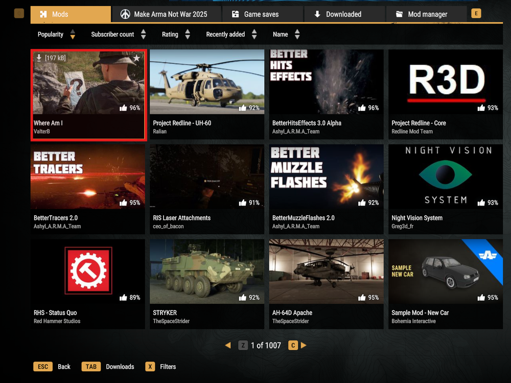 selected mod to download