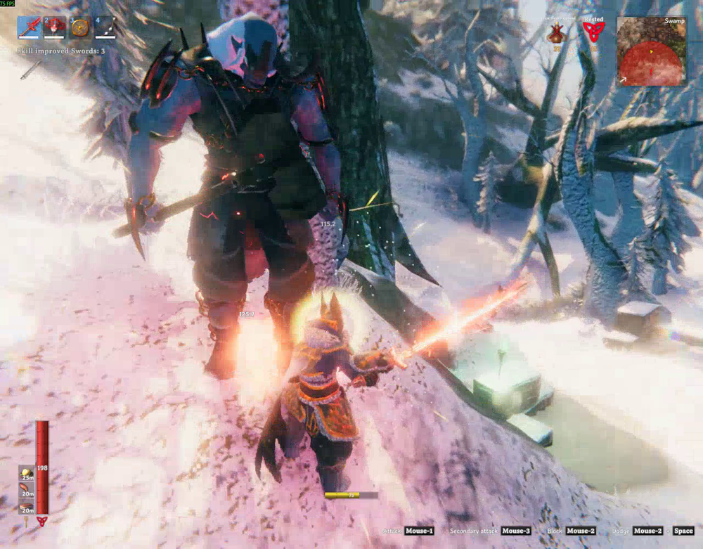 A player fighting a Deep North enemy during a Jotun Invasion in Valheim.