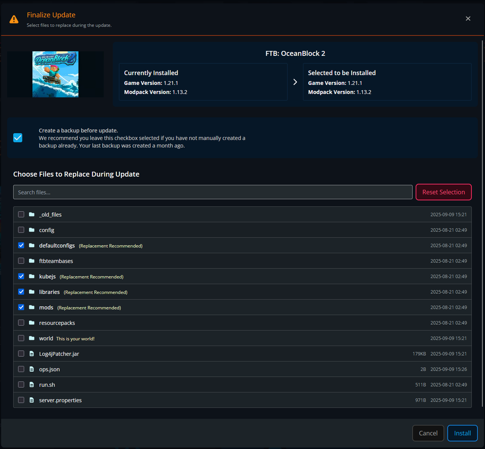 Nodepanel modpack update wizard