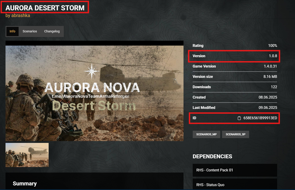 info to add in mods field