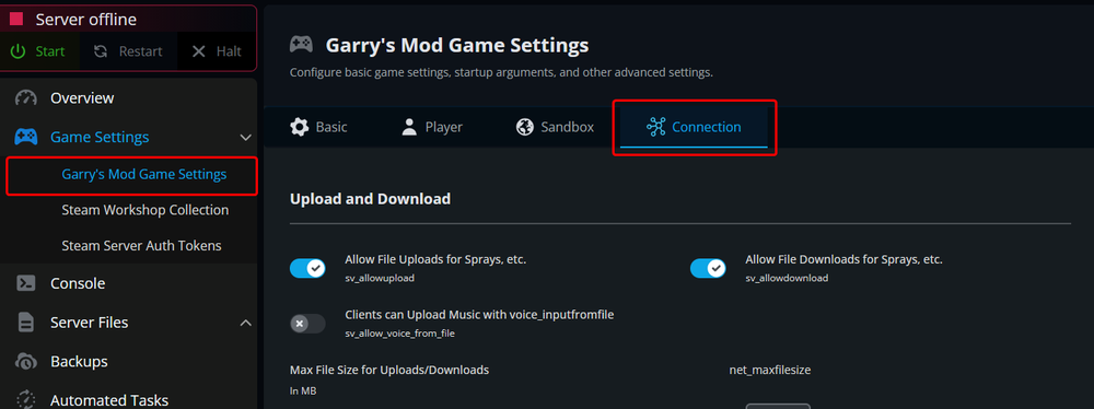A screenshot of our panel highlighting how to get to our connection settings.