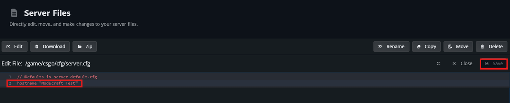 server name in the server cfg file