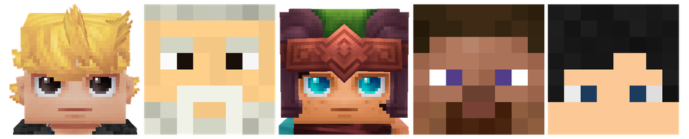 A selection of different avatars rendered via Crafthead for Minecraft and Hytale
