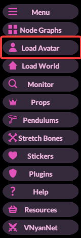 Vertical purple sidebar menu with rounded buttons and icons; the