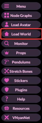 Vertical dark-purple sidebar menu with rounded magenta icon buttons; the