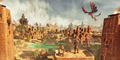 In-game screenshot of Conan Exiles Enhanced featuring a sunlit desert environment with enhanced terrain detail, dynamic lighting, and realistic shadows.