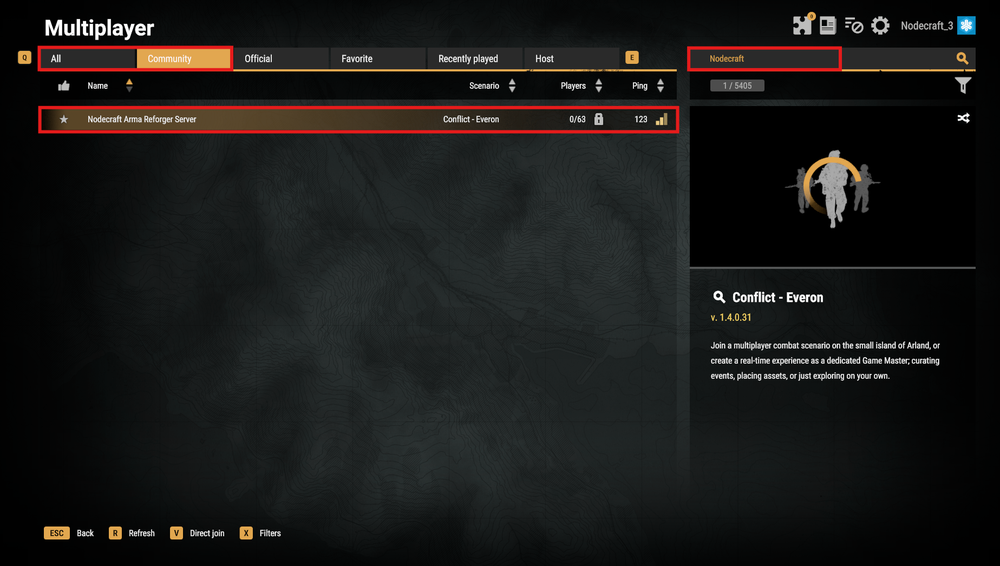 Server list in client