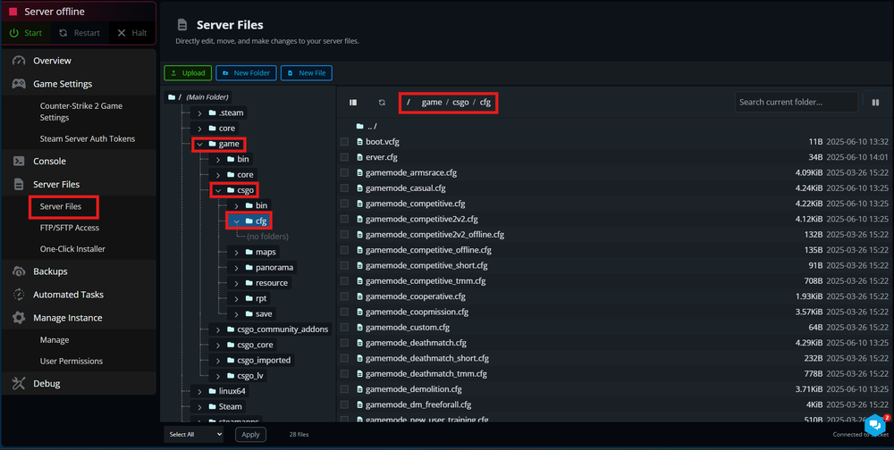 Server config settings for users