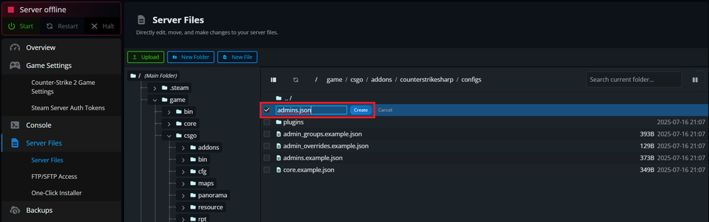 Creating the admins.json file for CounterStrikeSharp for Counter Strike 2