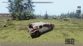 A white SUV with a zombie on the hood in a grassy area, surrounded by trees. Game HUD displays health and time.