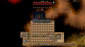 A game interface showing an inventory grid with various items, a character's health bar, and a highlighted item description for "Clockwork Heart."