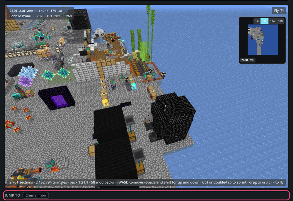 The 3D map with the Jump to player buttons below it outlined in red.