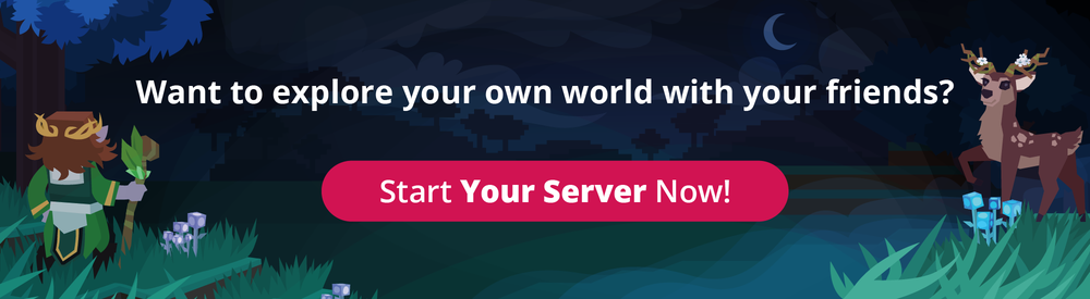 Want to explore your own world with your friends? Start your server now! A player character overlooks the Hytale world.