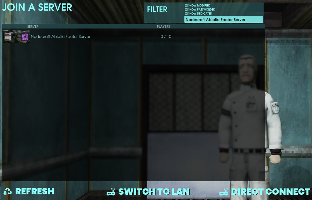 Shows the Join A Server, server browser with Nodecraft server found