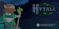 Hytale player standing on a cliff staring off into the horizon with the Hytale and Nodecraft logo