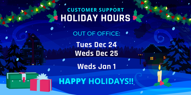 Out of office for the holidays: Tues Dec 24, Weds Dec 25, and Weds Jan 1!