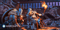 Two Vikings in Valhiem preparing to fight monsters in an icy building