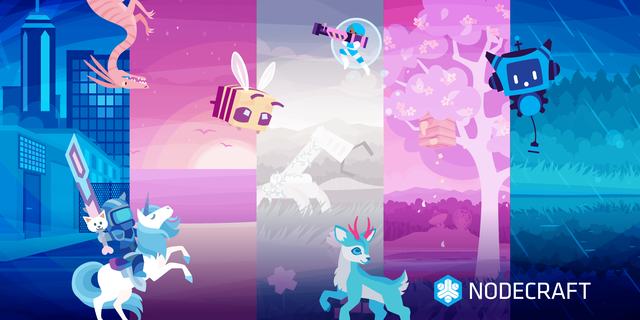 Trans pride flag featuring scenes and mobs from several games in blue, pink, and white.