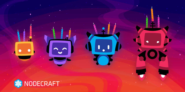 Nodebots float in space with 12 unlit candles-- fire isn't space friendly!