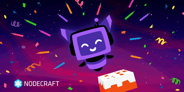 Keelo floats in space among candles, confetti, and cake.