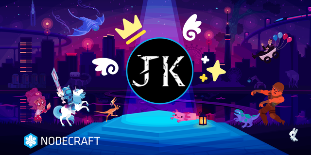 Jordan K Games' avatar in the spotlight with game characters all around.