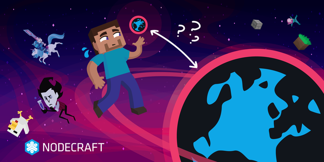 Steve floats between a tiny world and a massive one, unsure of which to use.