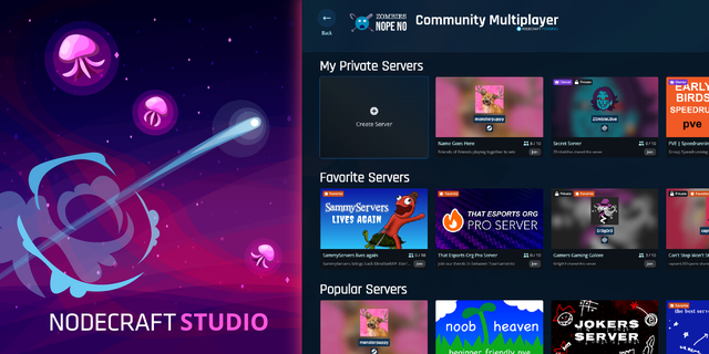 Unreal SDK share image, community page with server thumbnails visible on a space background.