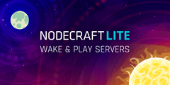 Nodecraft Lite: Wake and play servers.  A sun and moon on a starry field of circles