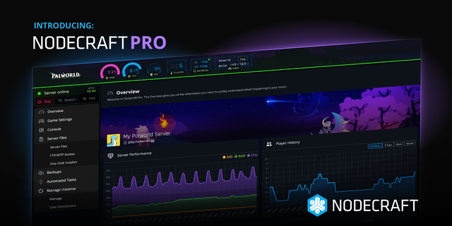 Introducing: Nodecraft Pro. A vivid interface shows off stats
