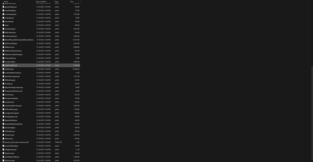 Mods folder opened showing installed mod .jar files inside the ScrambleCraft 2 modpack.