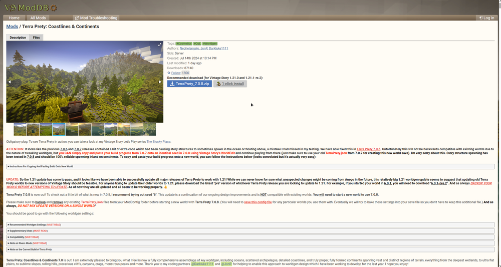 Vintage Story mod download page