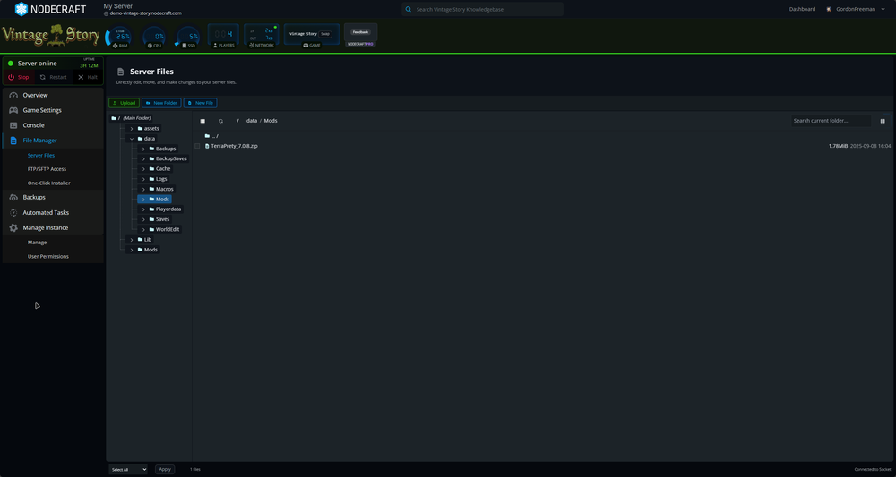 Mod zip uploaded to Nodecraft's File manager