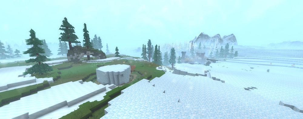 Snow-covered Boreal Reach biome in Hytale featuring pine forests, icy terrain, and frozen landscapes.