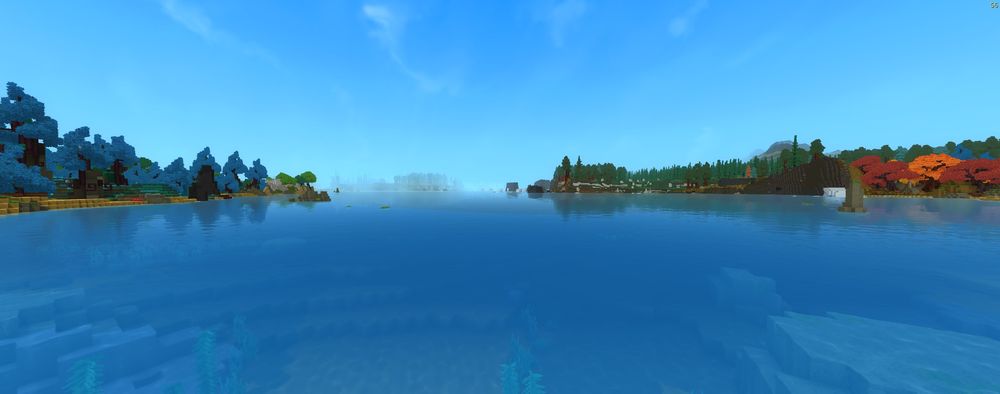 Ocean biome in Hytale showing large open water, distant islands, and coastal environments.