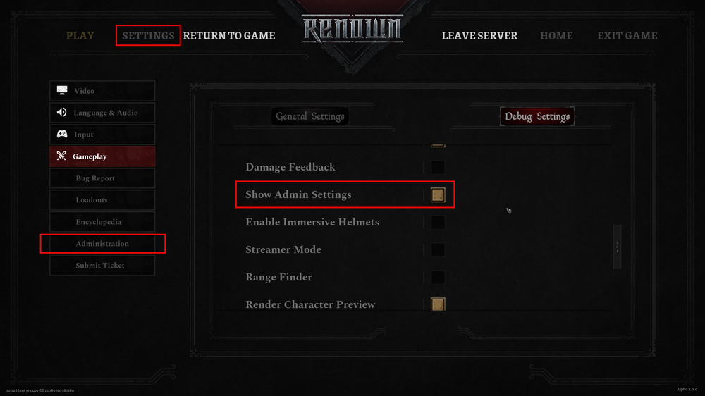 A game settings menu with options like 