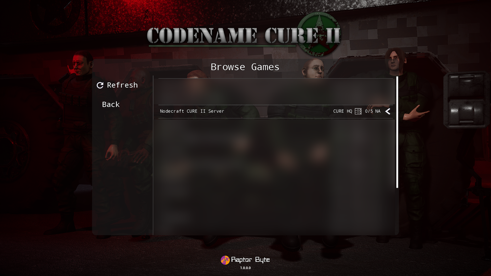Shows the browse server menu in Codename Cure II