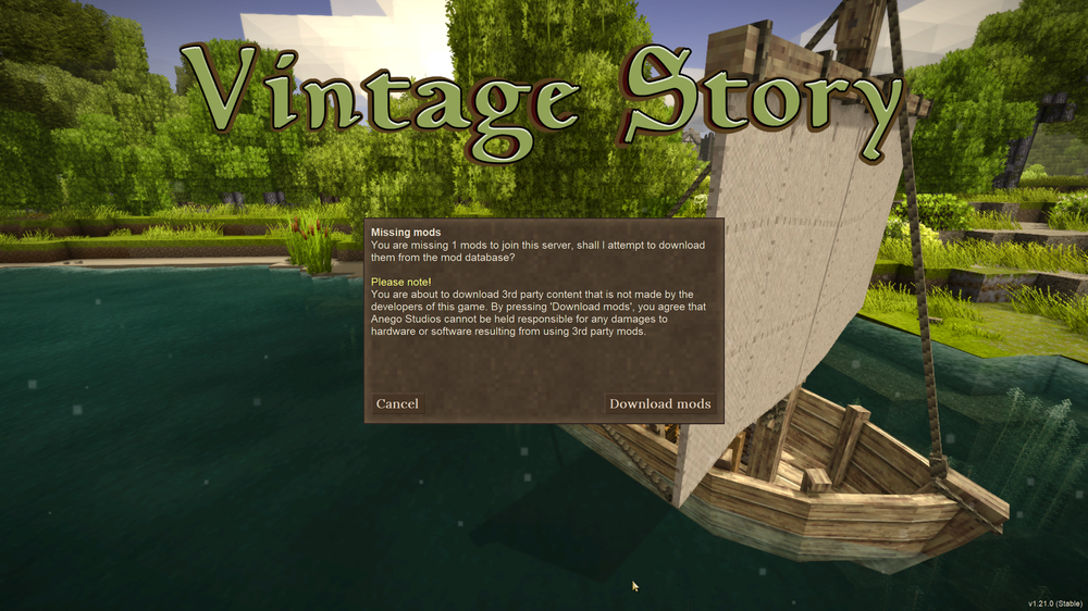 Missing mods warning on connecting to Vintage Story modded server