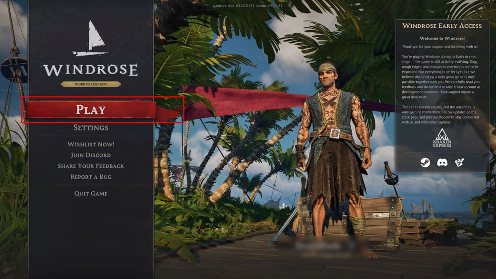 Windrose main menu with the Play button highlighted.