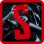 Sons of the forest icon is a big red S in a redbox being grabbed by grey hands in the background.