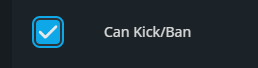 Enshrouded user group permission setting with Can Kick/Ban enabled, allowing members of the group to remove or ban players from the server.