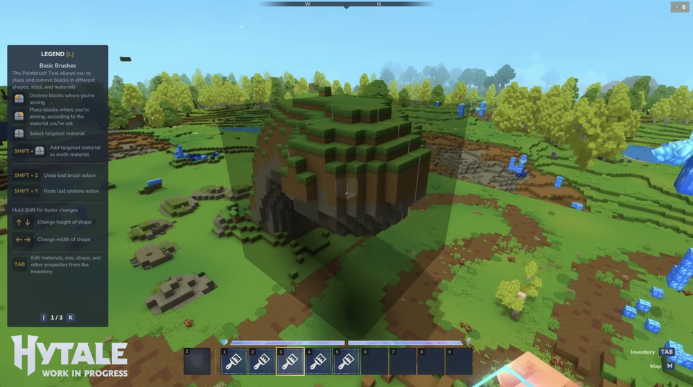 Shaping a natural arch with Hytale's terraforming brushes.